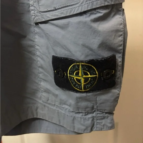 Stone Island Light Blue Cargo Shorts with Badge